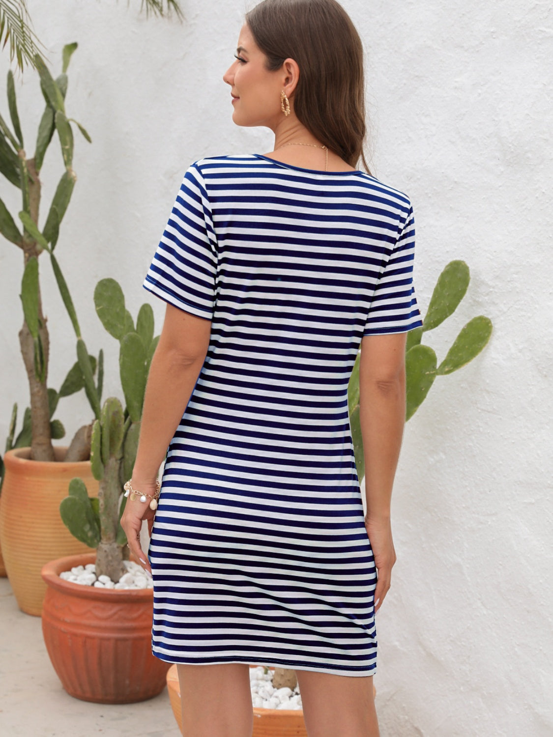 Cutout Striped Short Sleeve Dress