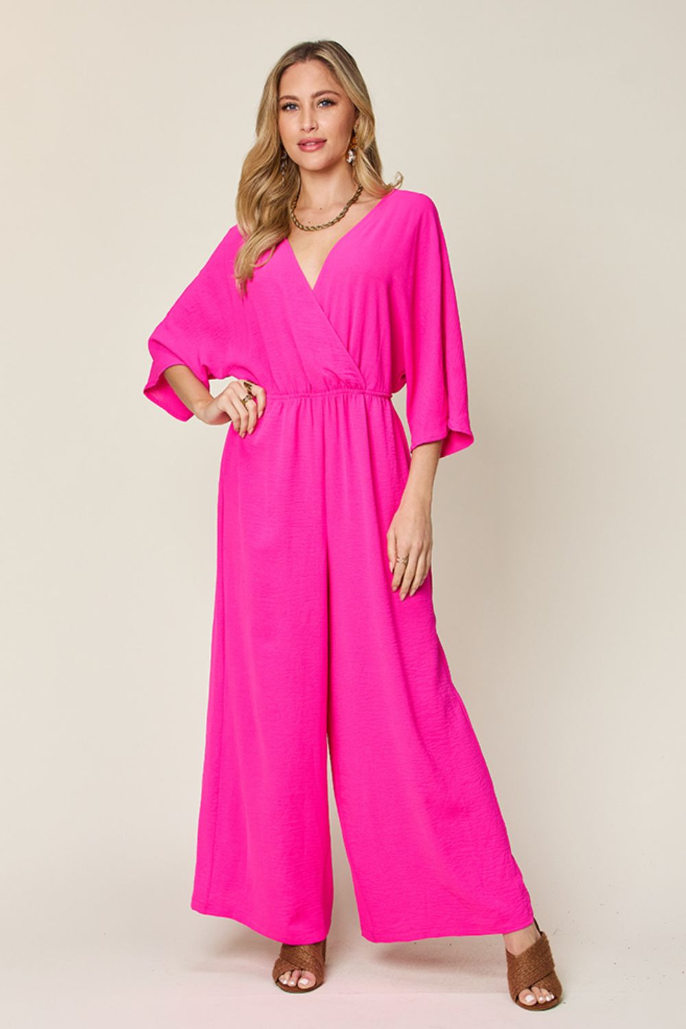 Surplice Wide-Leg Jumpsuit with Pockets