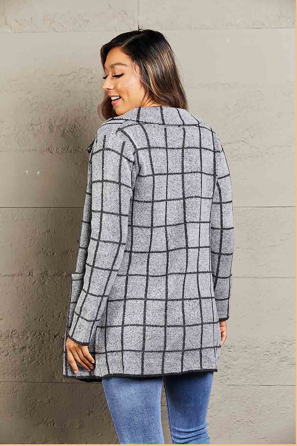 Printed Open-Front Cardigan with Pockets