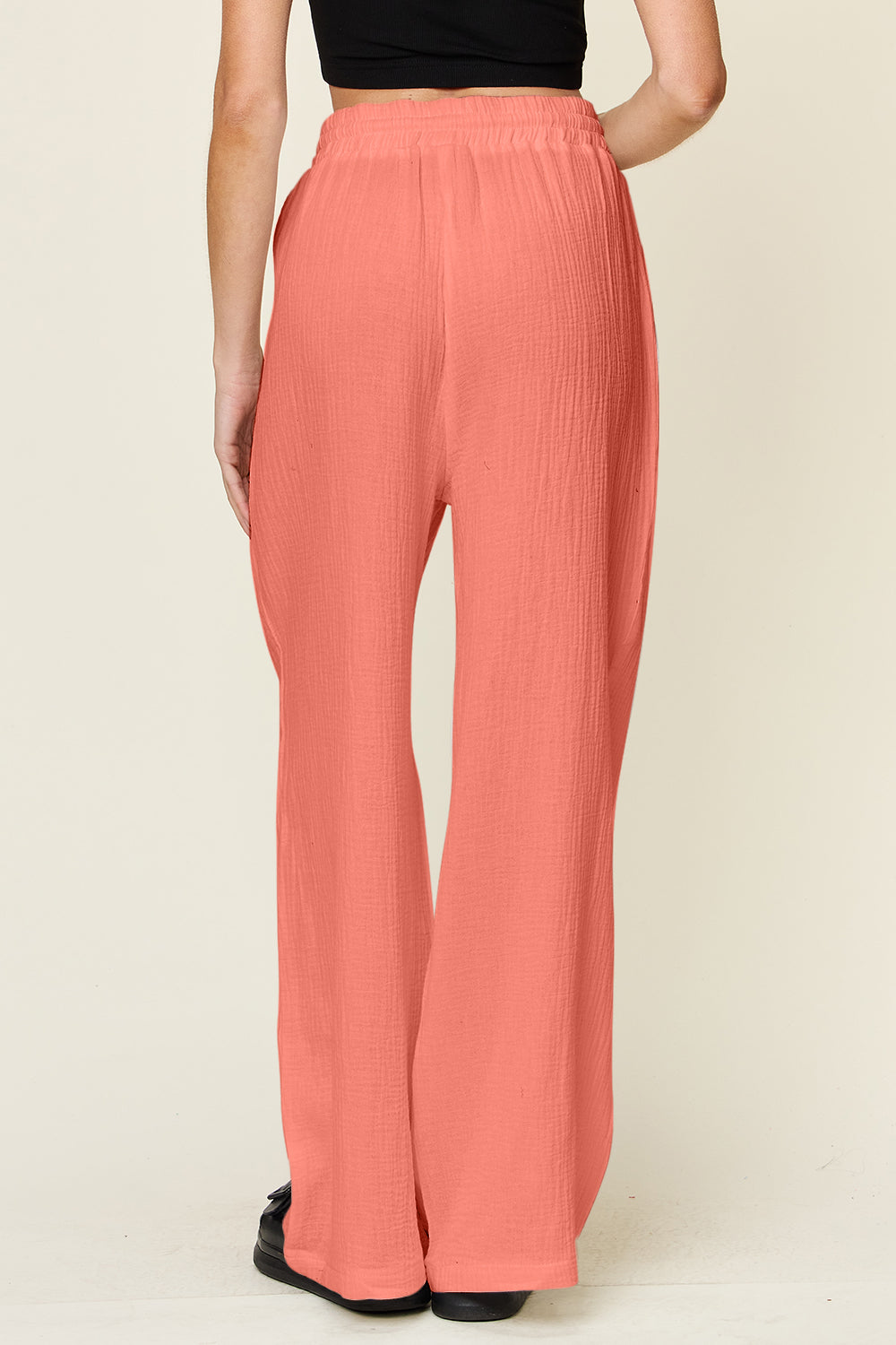 Textured Drawstring Wide-Leg Pants