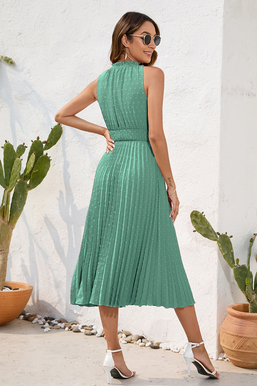 Swiss Dot Tie-Neck Dress