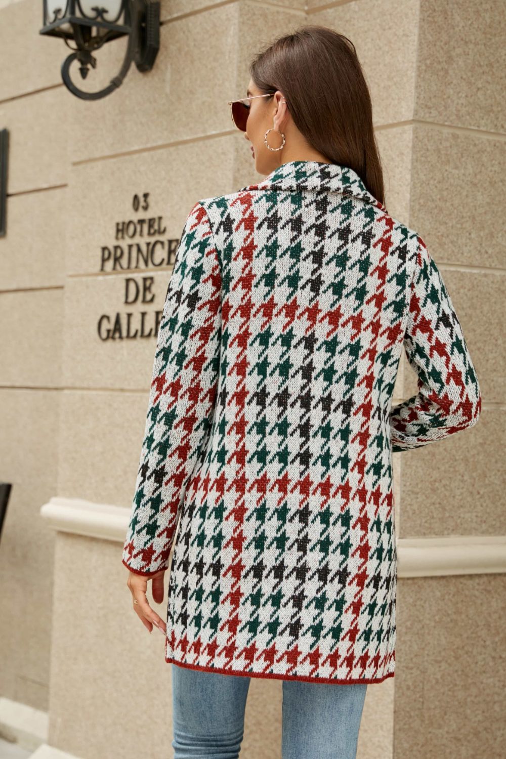 Printed Open-Front Cardigan with Pockets
