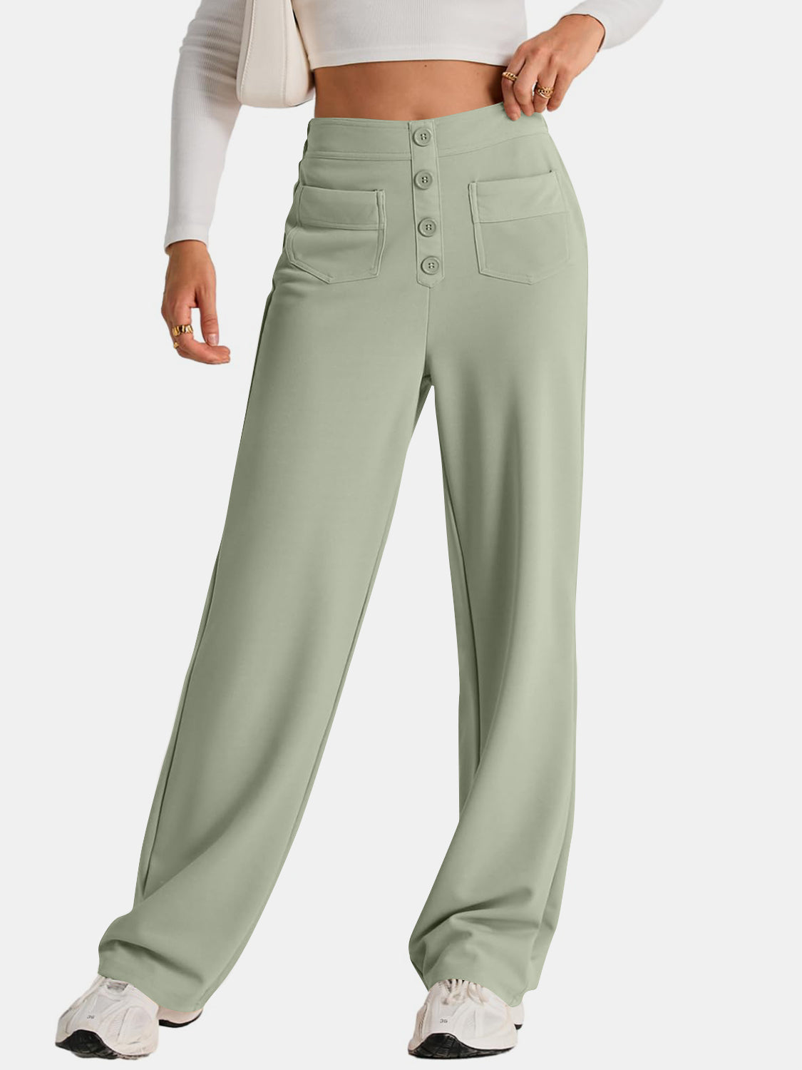 High-Waist Wide-Leg Pants with Pockets