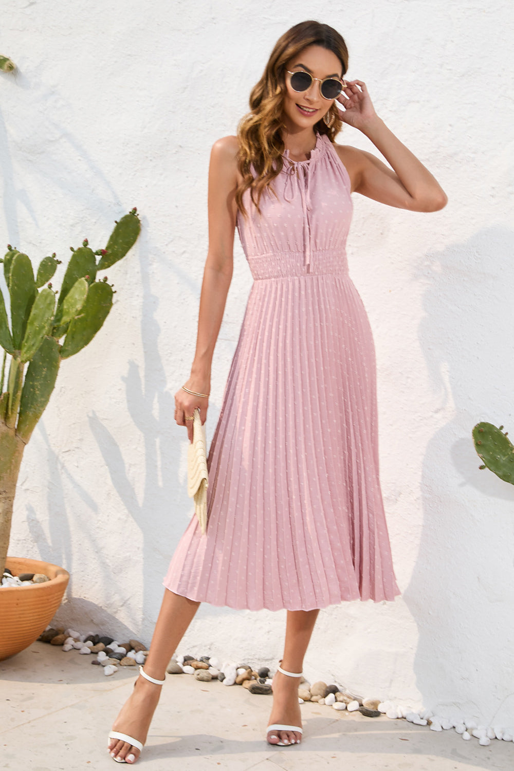 Swiss Dot Tie-Neck Dress