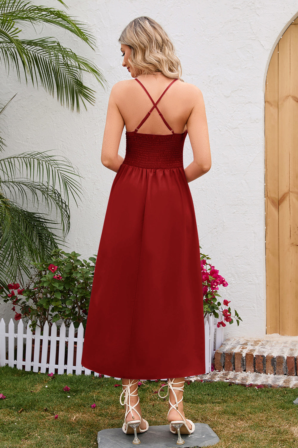 Crisscross Smocked Maxi Dress