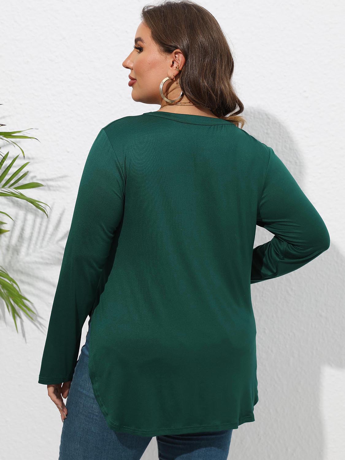 Round Neck Long Sleeve Slit T-Shirt