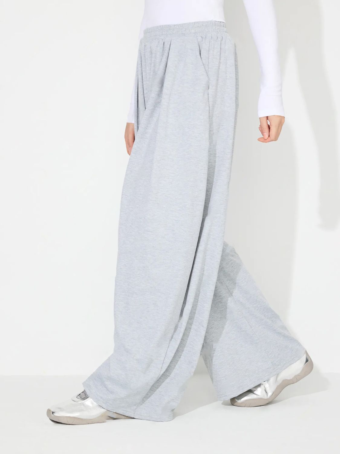 Elastic Waist Wide-Leg Pants with Pockets