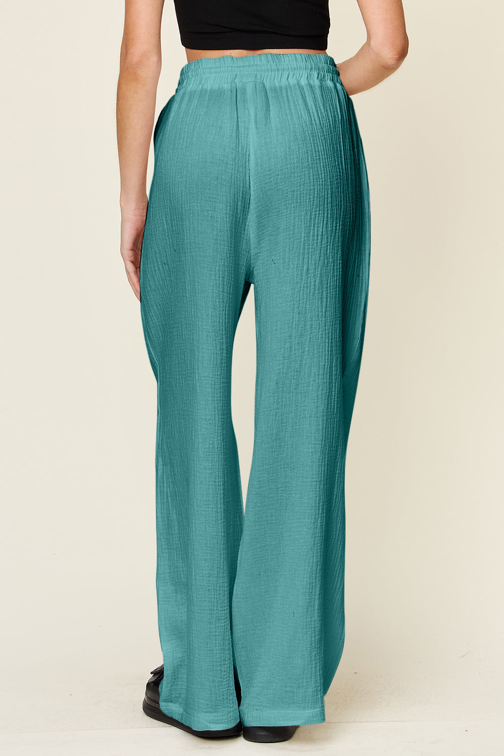 Textured Drawstring Wide-Leg Pants