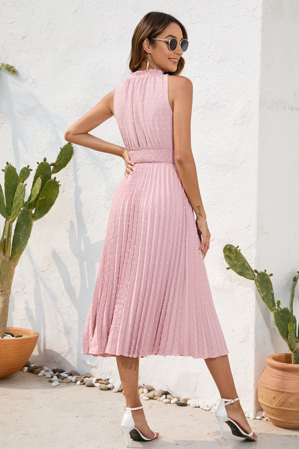 Swiss Dot Tie-Neck Dress