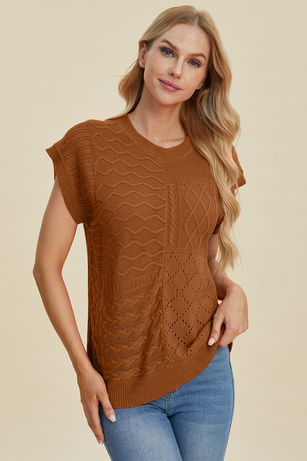 Cable-Knit Cap Sleeve Sweater