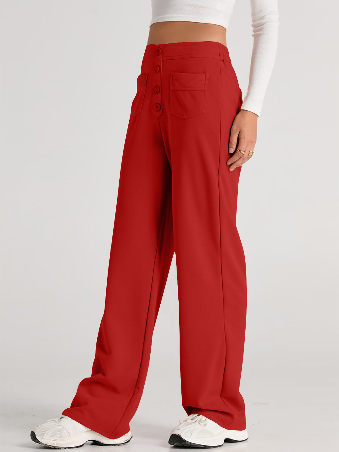 High-Waist Wide-Leg Pants with Pockets