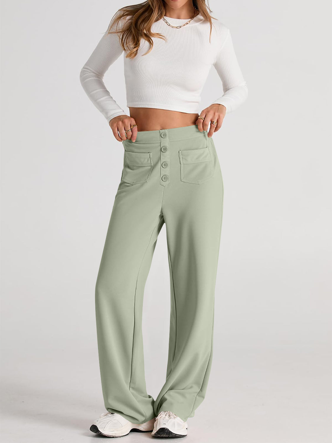 High-Waist Wide-Leg Pants with Pockets