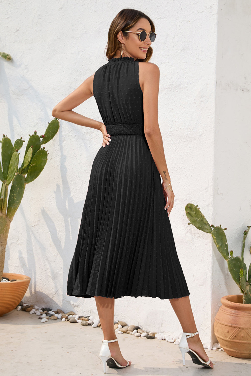 Swiss Dot Tie-Neck Dress