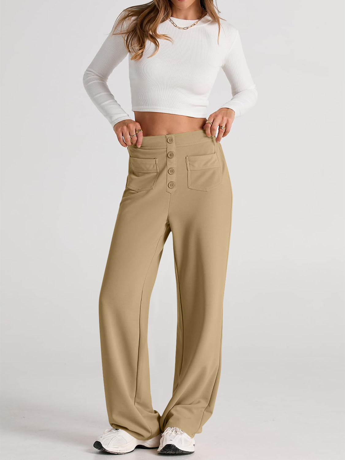 High-Waist Wide-Leg Pants with Pockets