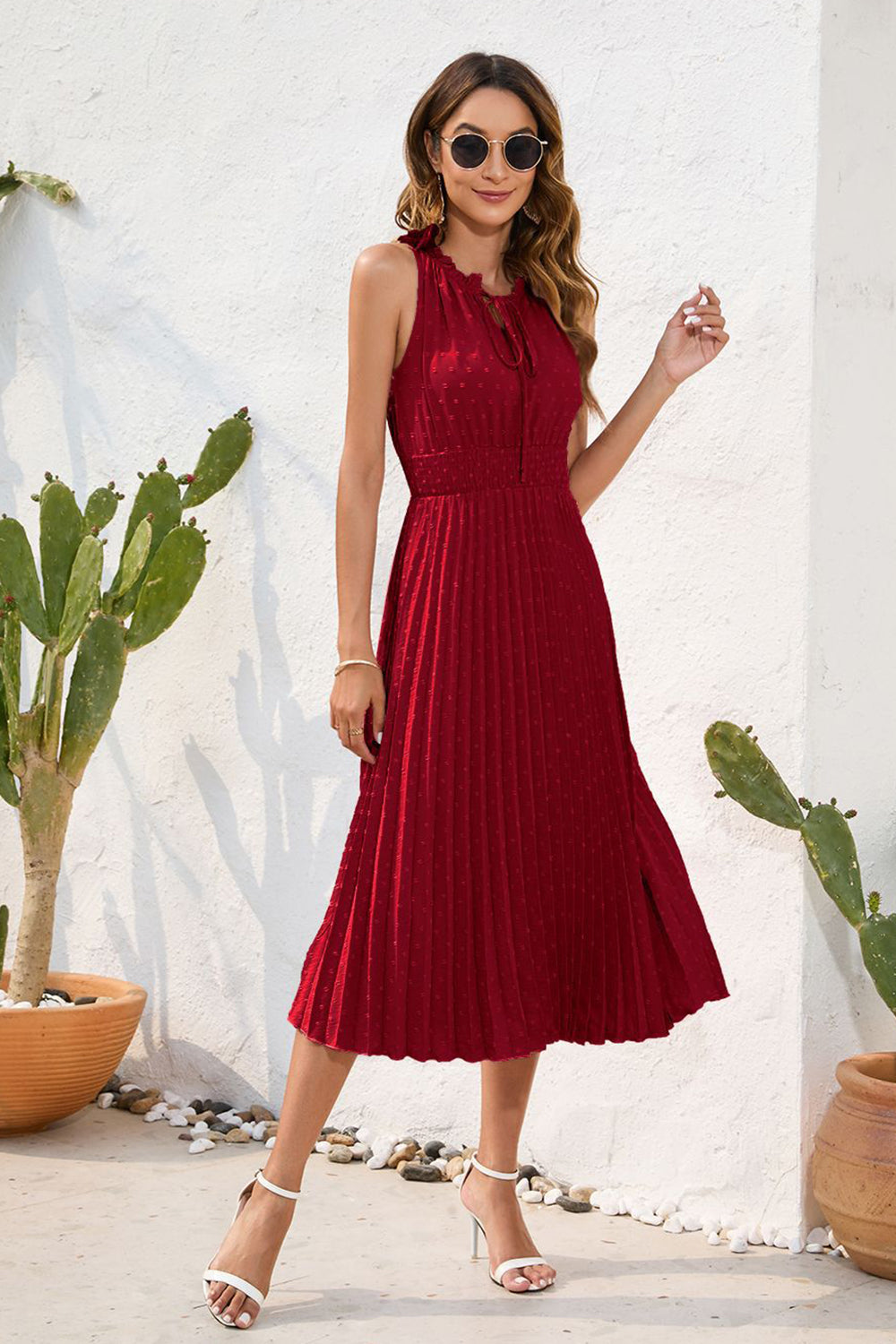 Swiss Dot Tie-Neck Dress