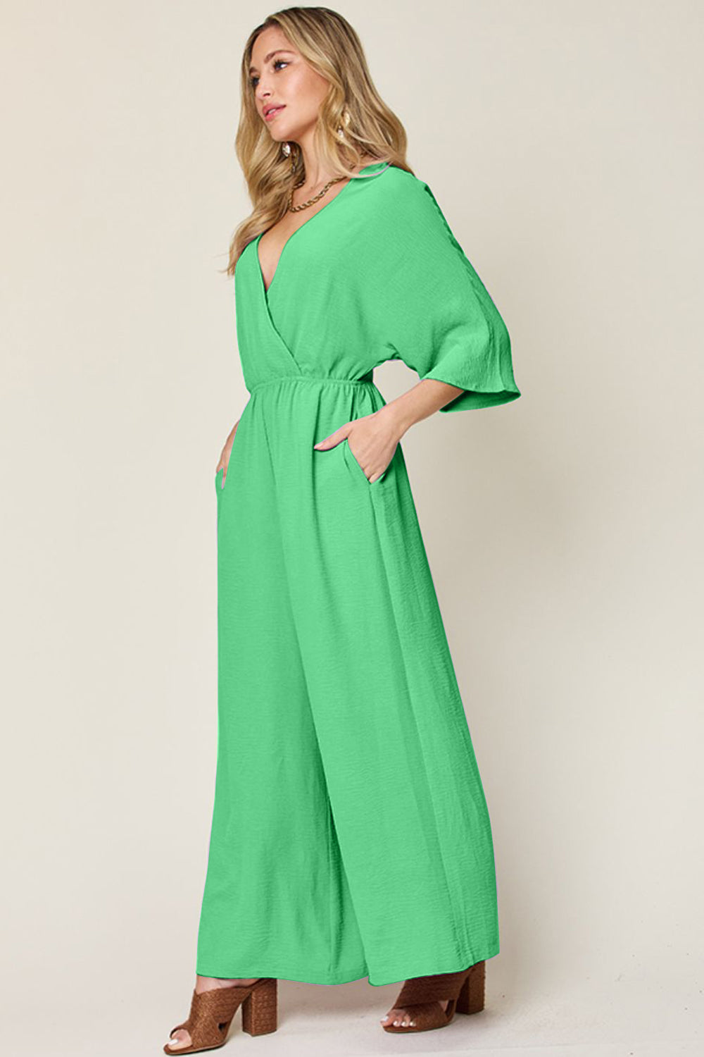Surplice Wide-Leg Jumpsuit with Pockets