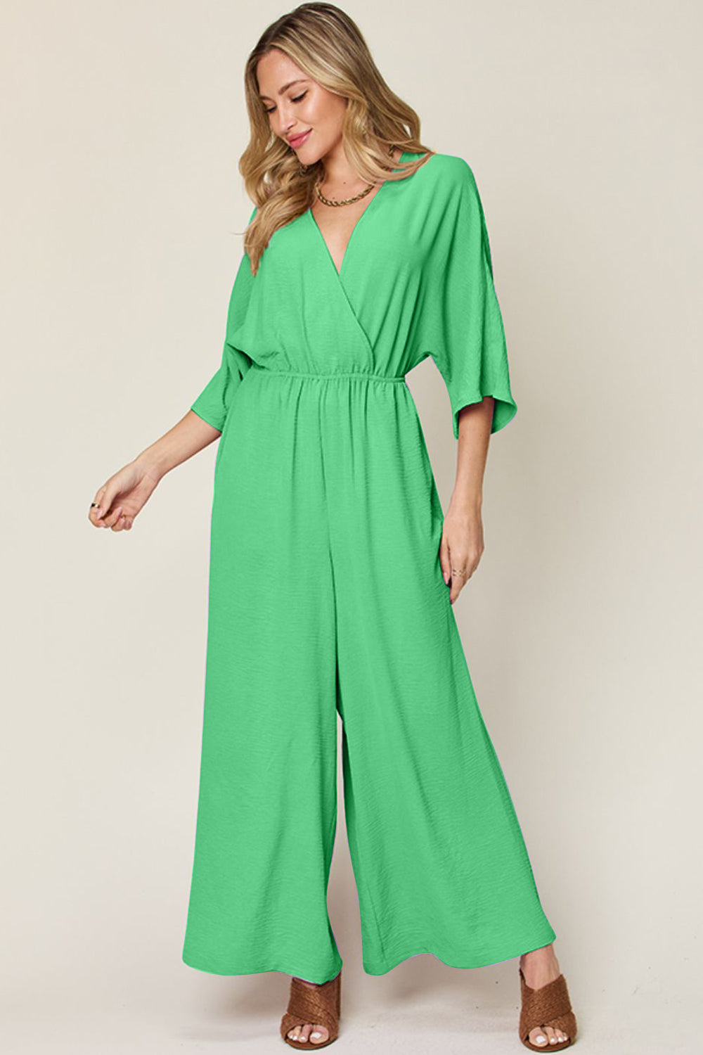 Surplice Wide-Leg Jumpsuit with Pockets