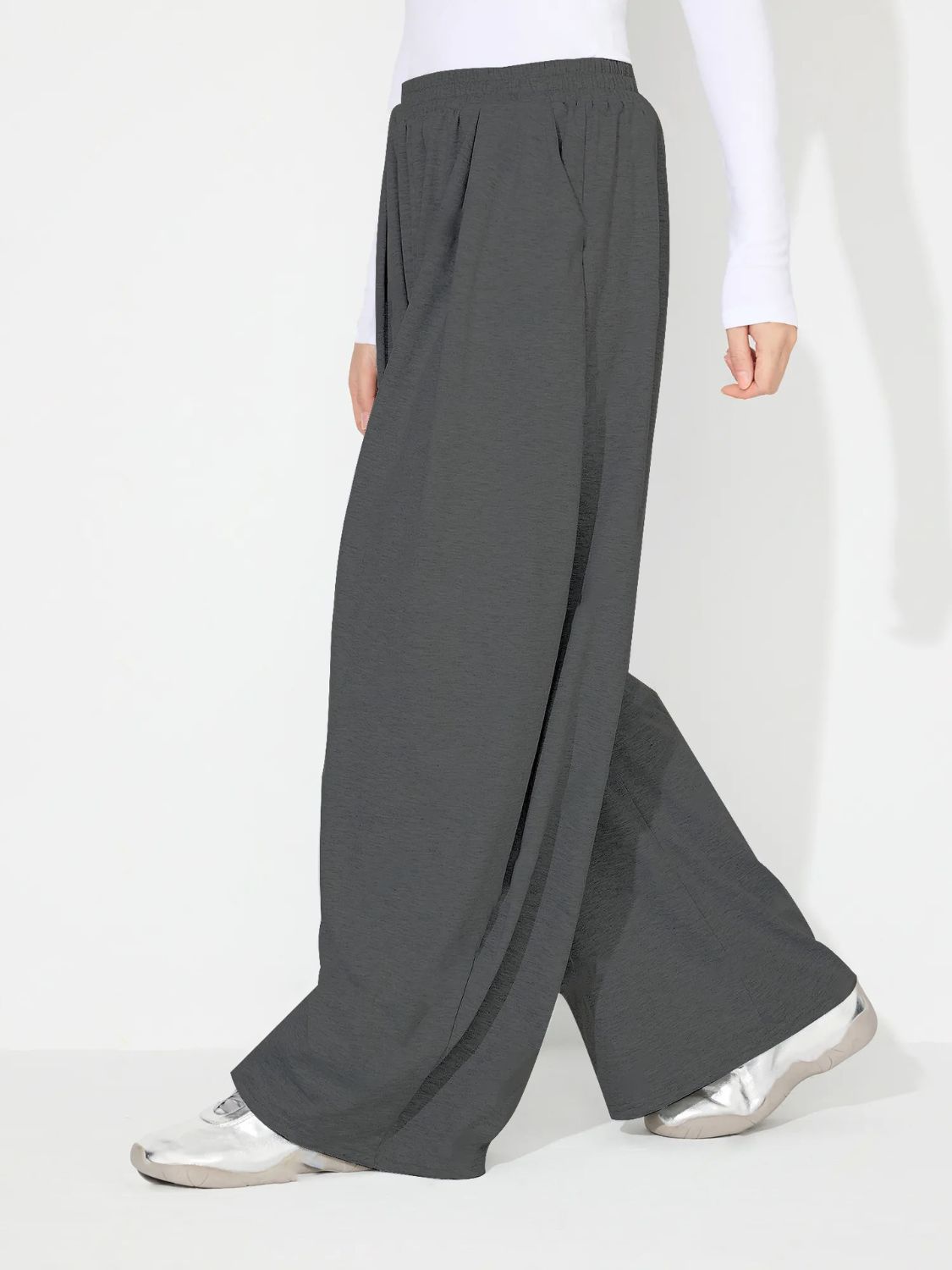 Elastic Waist Wide-Leg Pants with Pockets