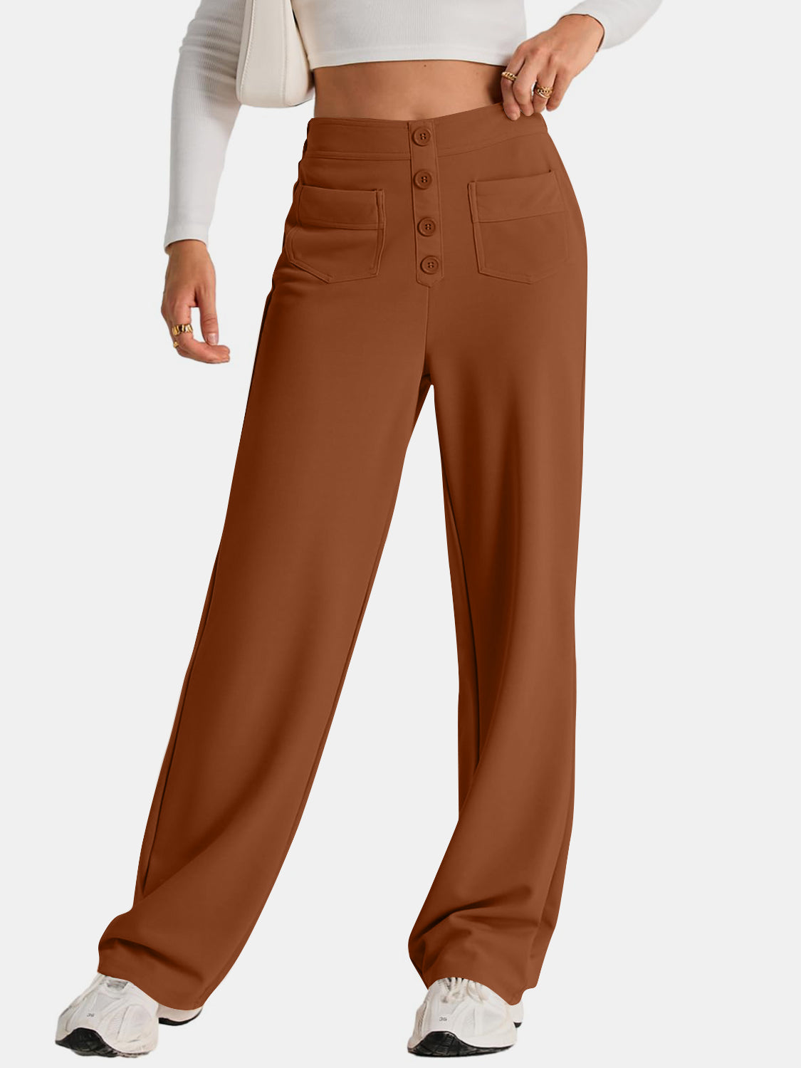 High-Waist Wide-Leg Pants with Pockets