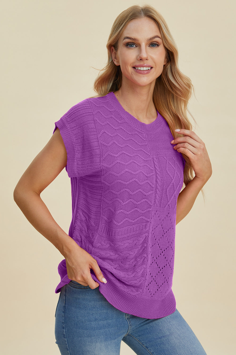 Cable-Knit Cap Sleeve Sweater