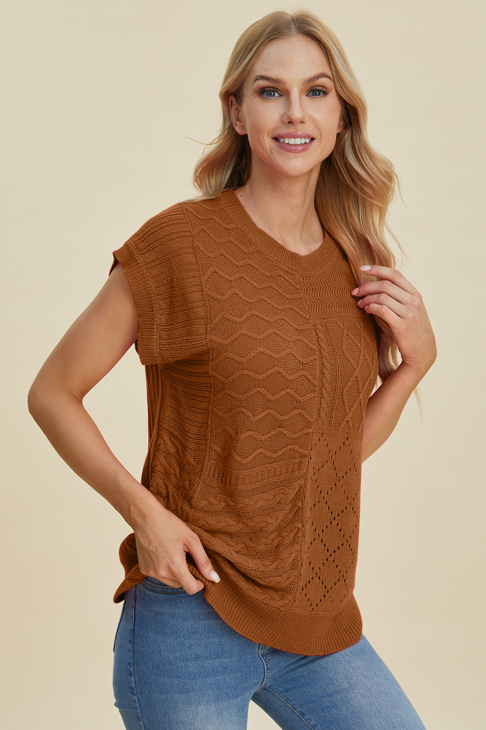 Cable-Knit Cap Sleeve Sweater