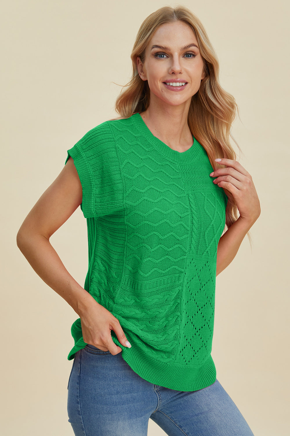 Cable-Knit Cap Sleeve Sweater