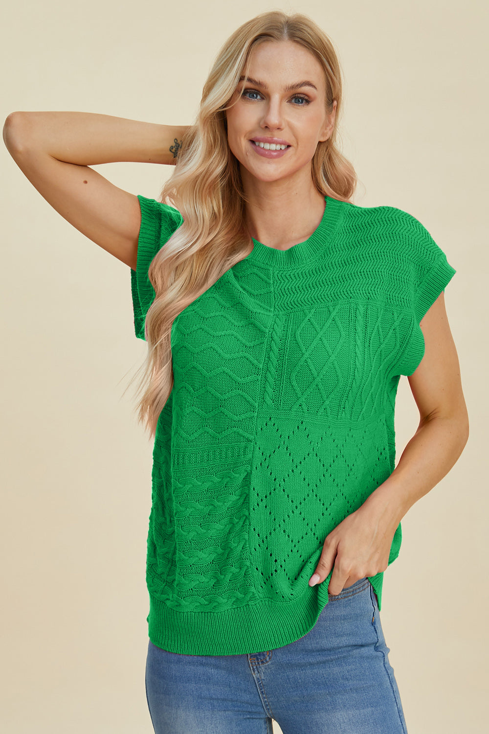 Cable-Knit Cap Sleeve Sweater