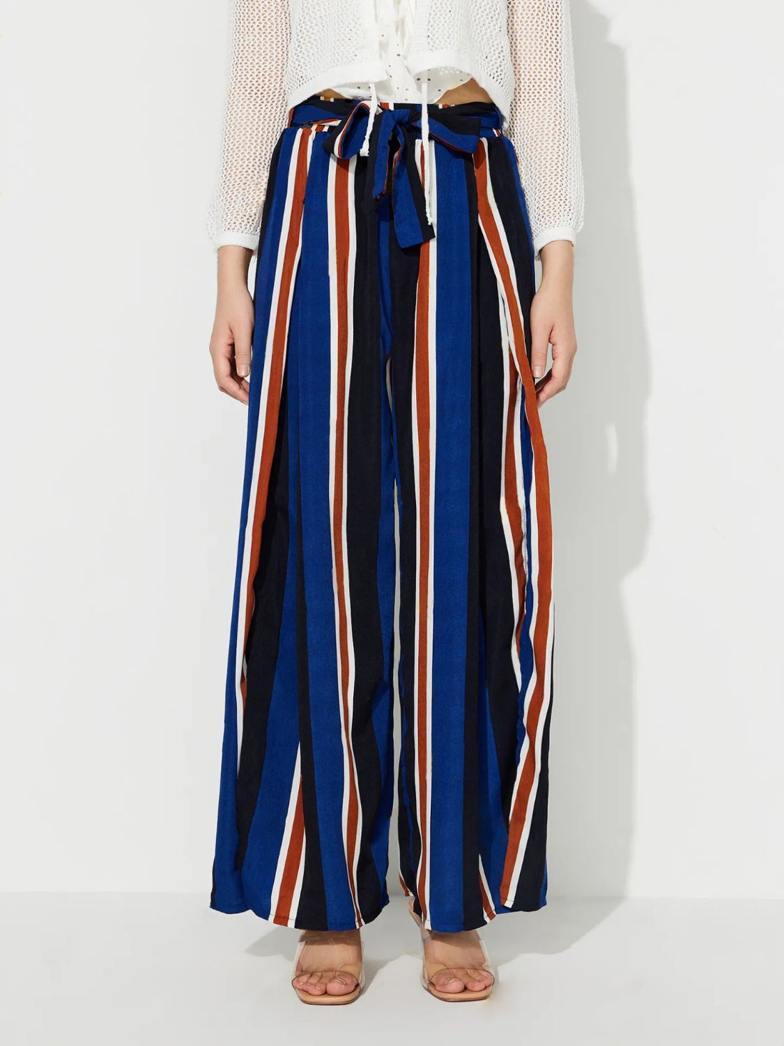 Side Slit Contrast Wide-Leg Pants