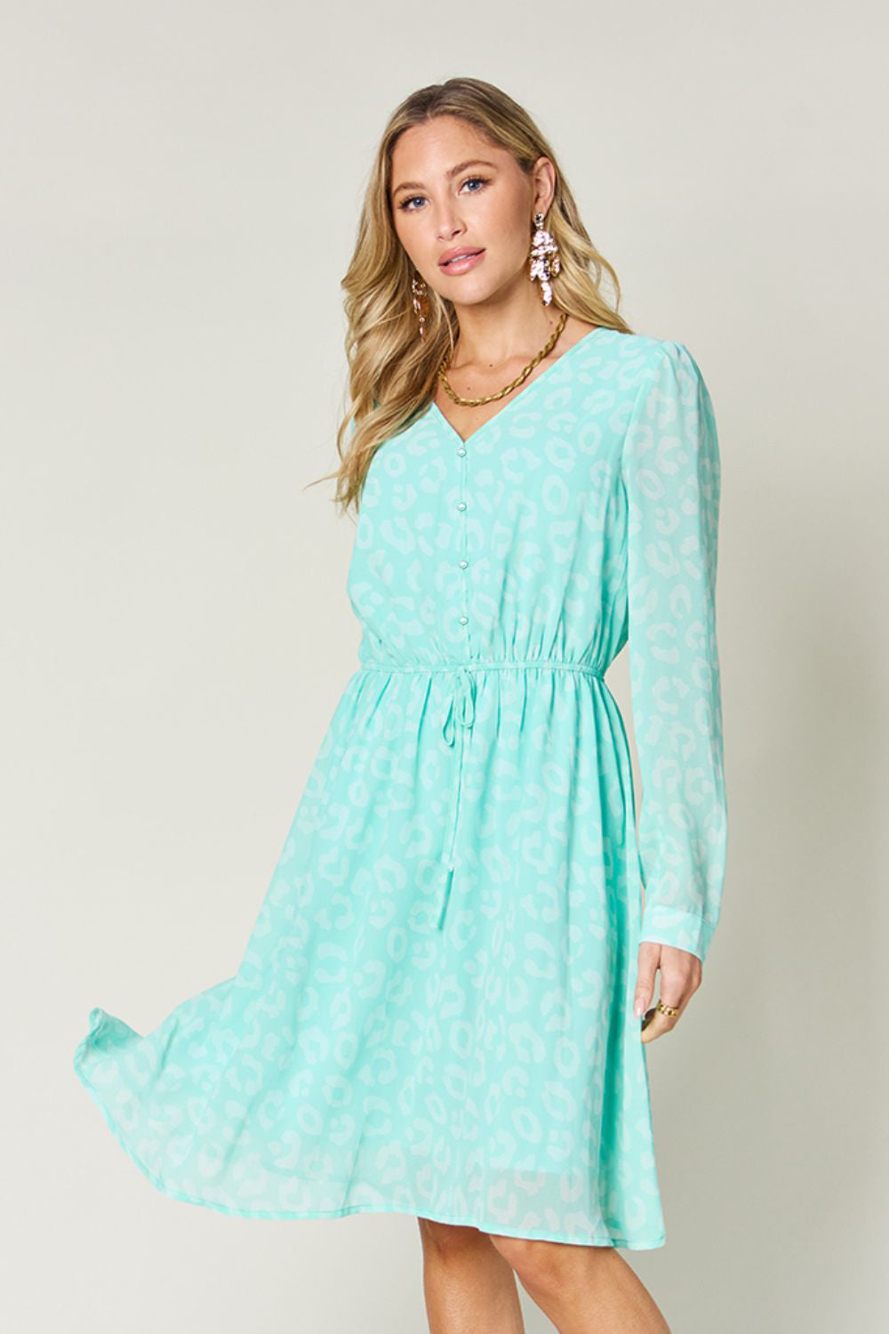 Printed Ruched V-Neck Dress