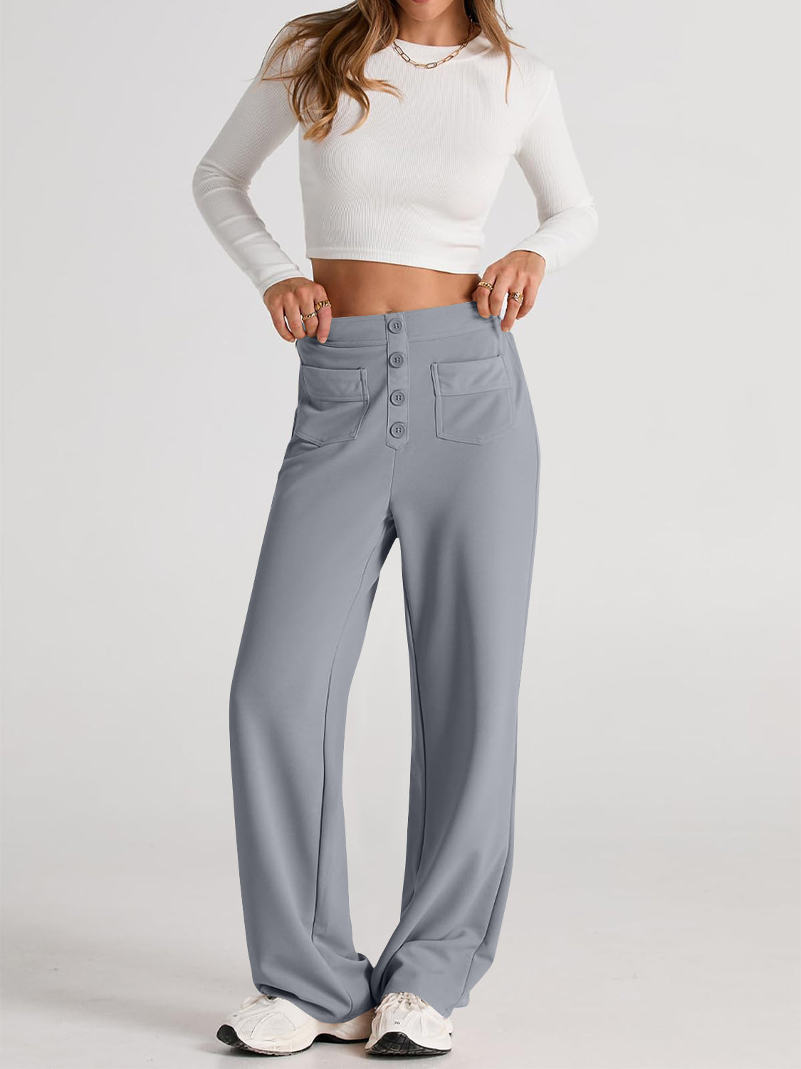 High-Waist Wide-Leg Pants with Pockets