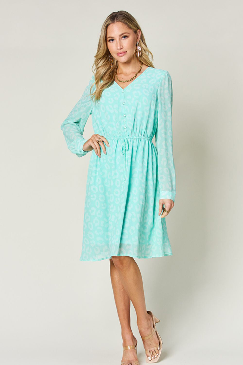Printed Ruched V-Neck Dress