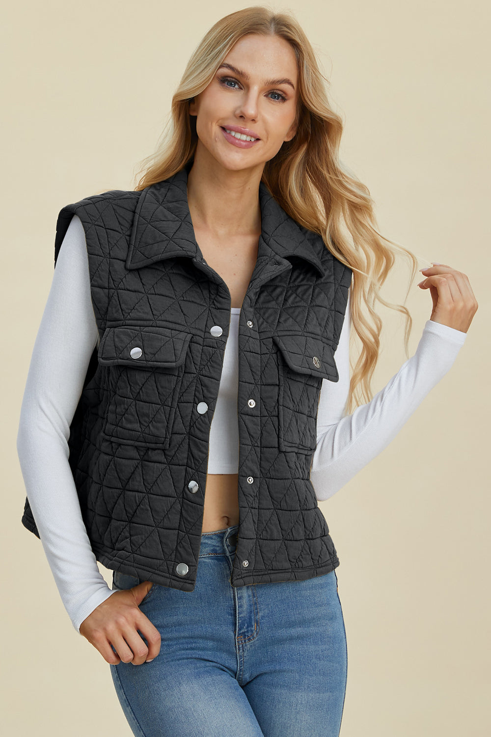 Pocketed Snap Down Vest