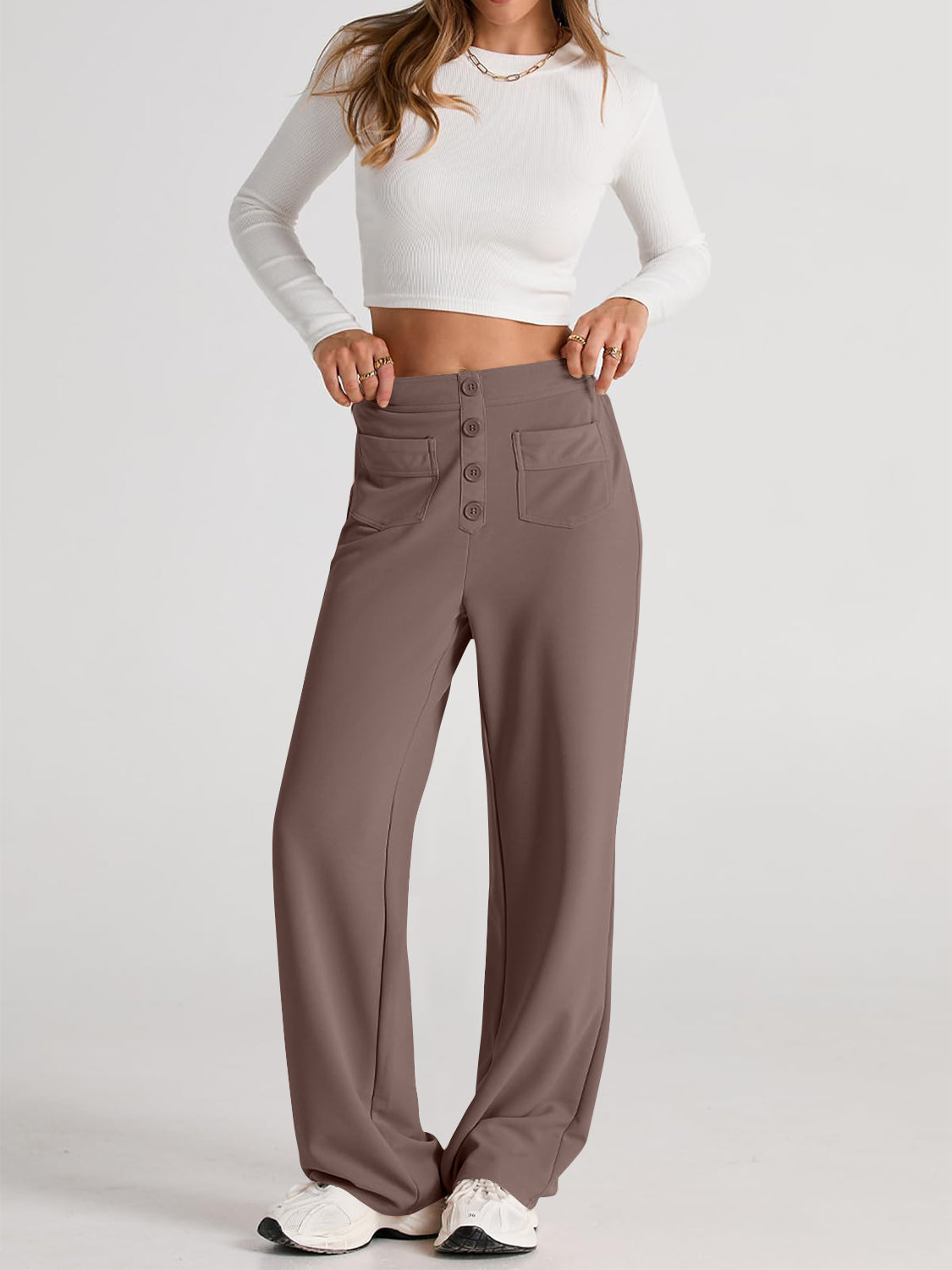 High-Waist Wide-Leg Pants with Pockets