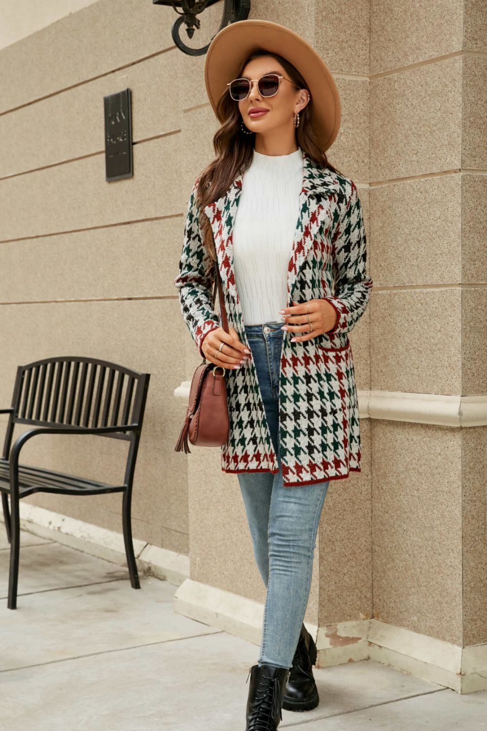 Printed Open-Front Cardigan with Pockets