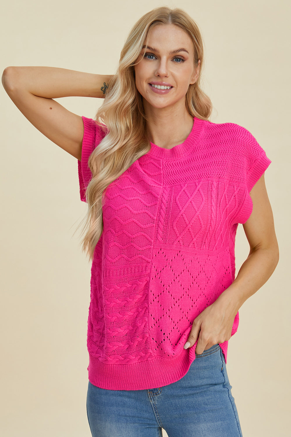 Cable-Knit Cap Sleeve Sweater