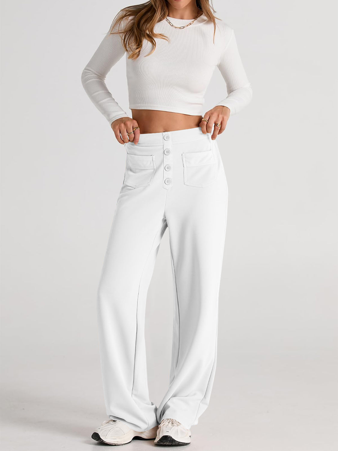 High-Waist Wide-Leg Pants with Pockets