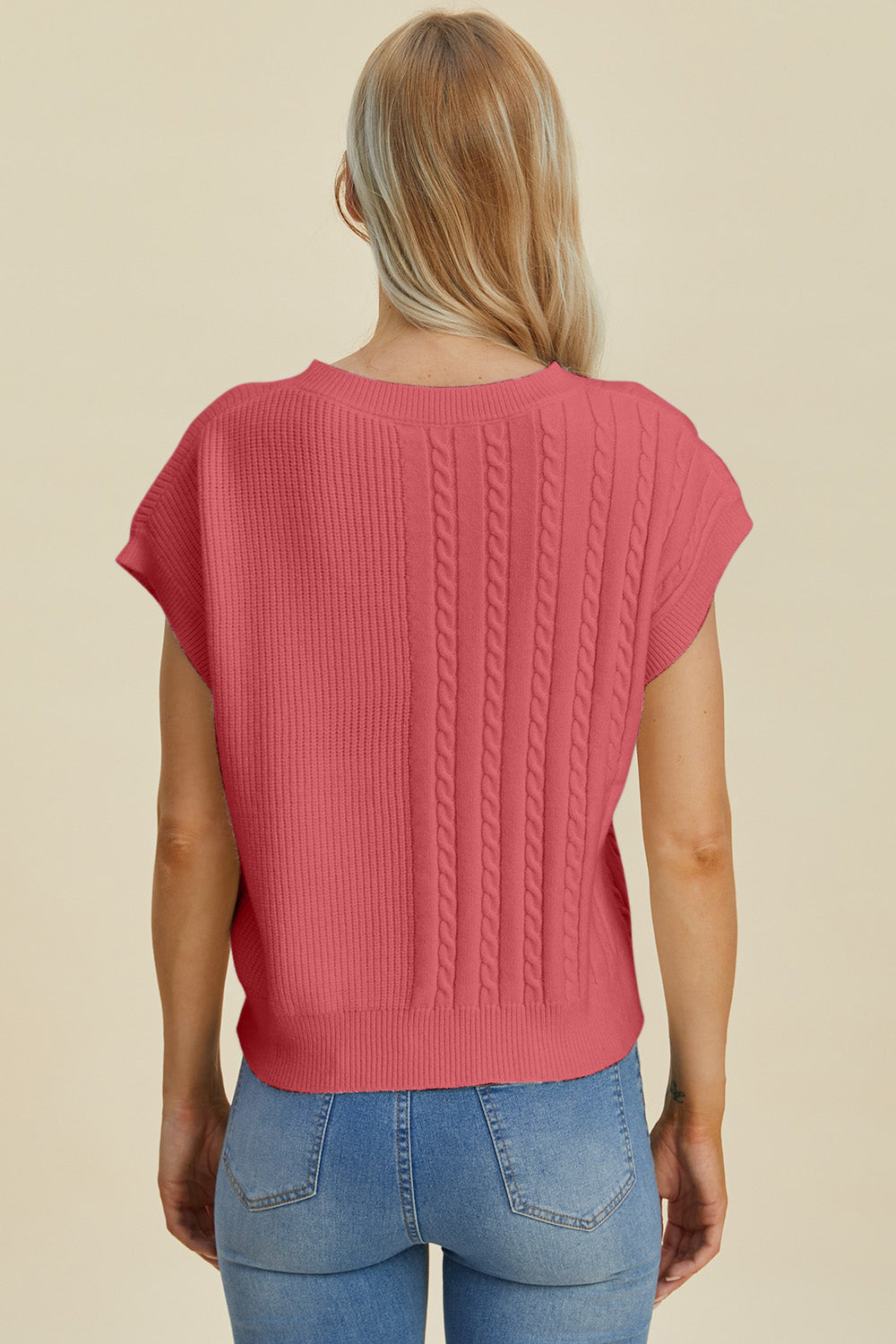 Cable-Knit Short Sleeve Sweater