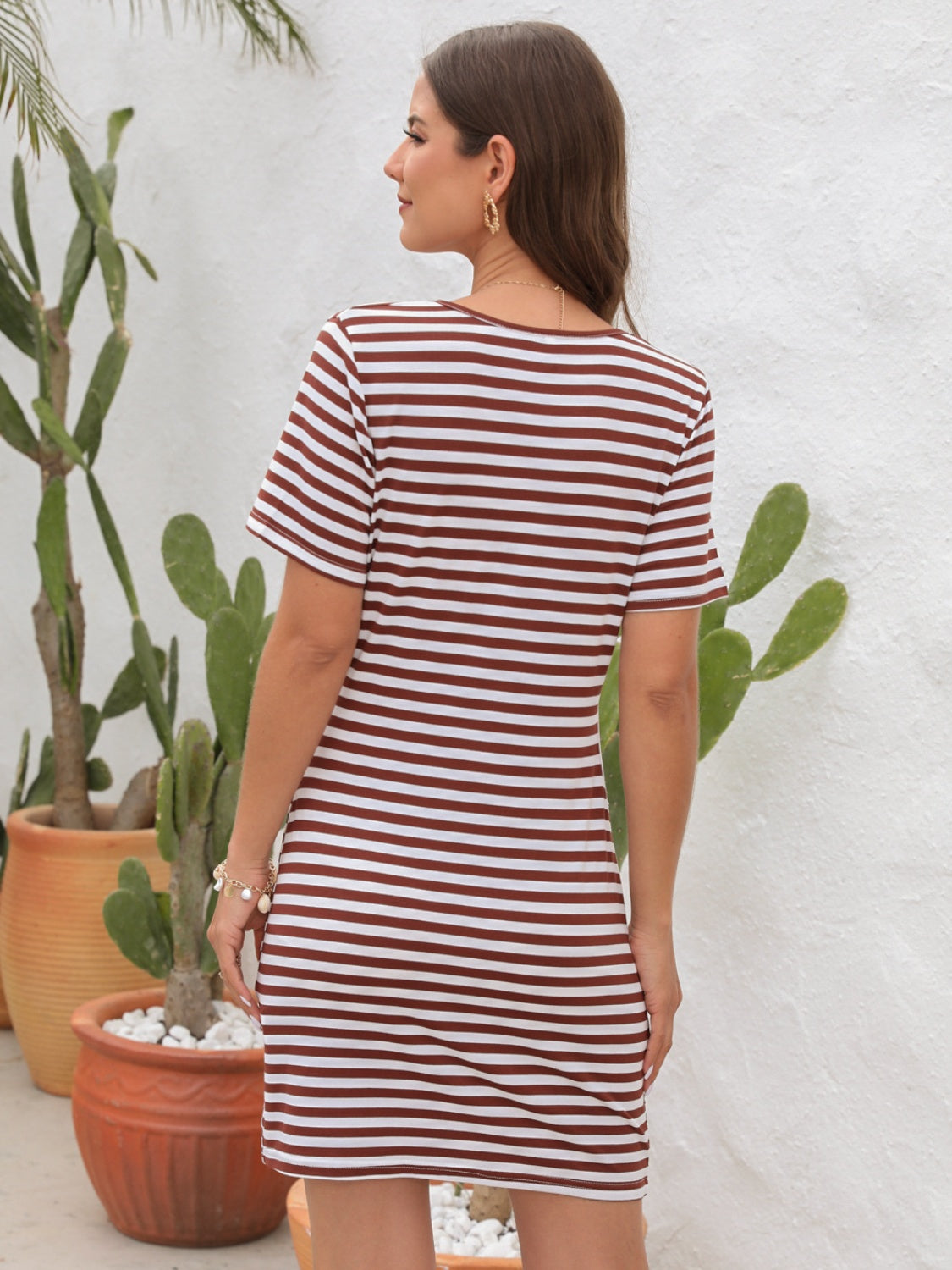 Cutout Striped Short Sleeve Dress