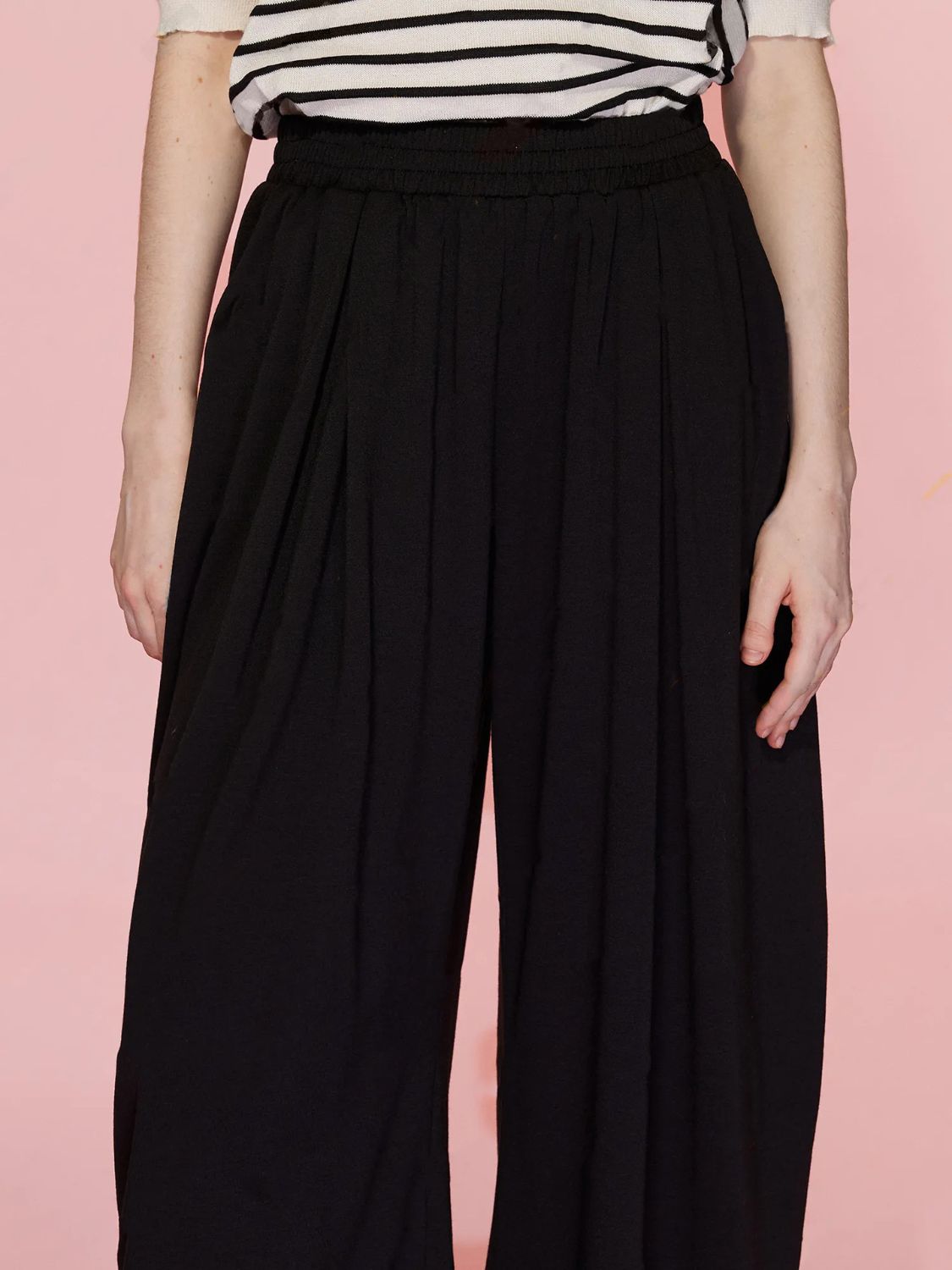 Elastic Waist Wide-Leg Pants with Pockets