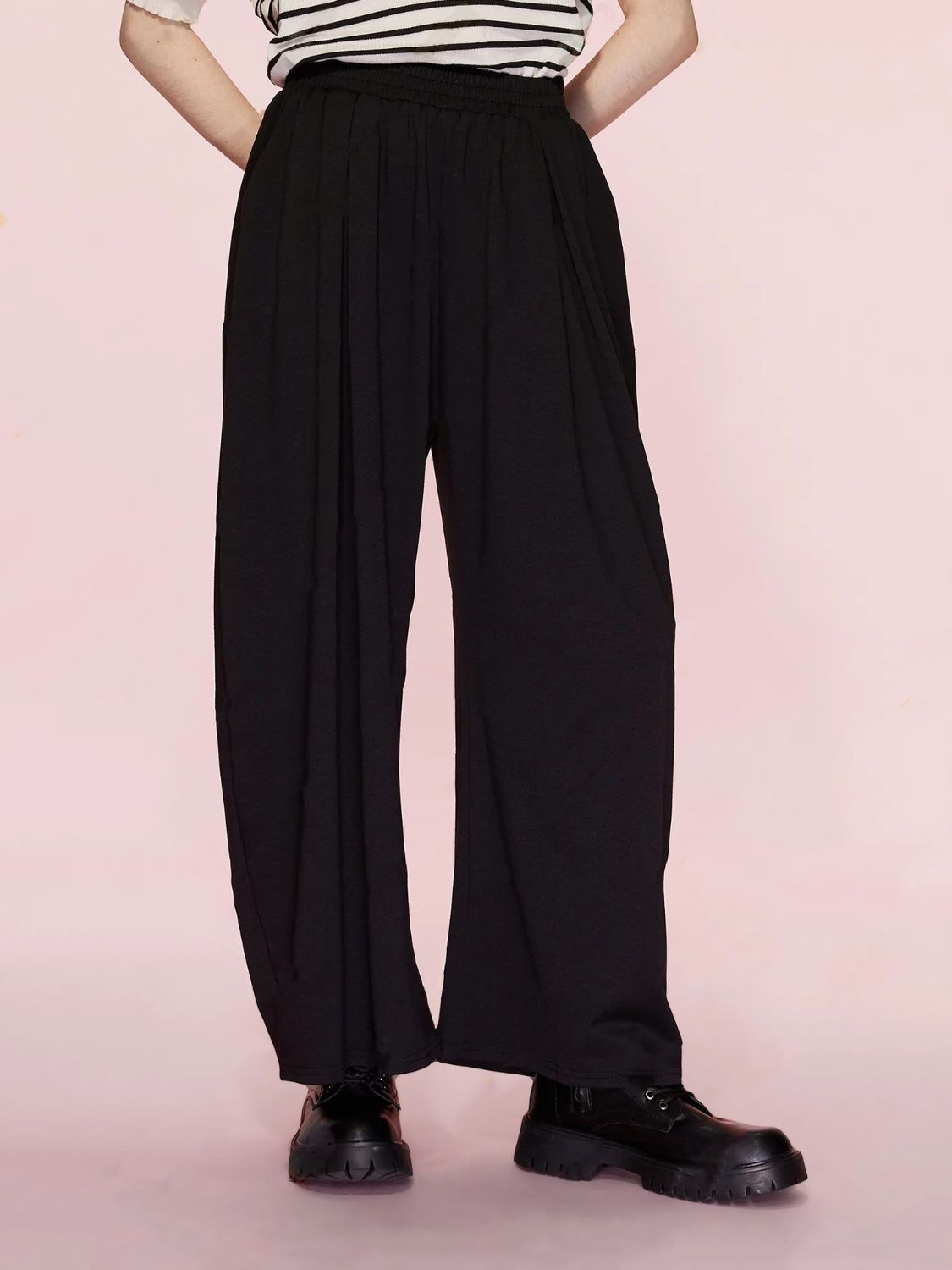Elastic Waist Wide-Leg Pants with Pockets