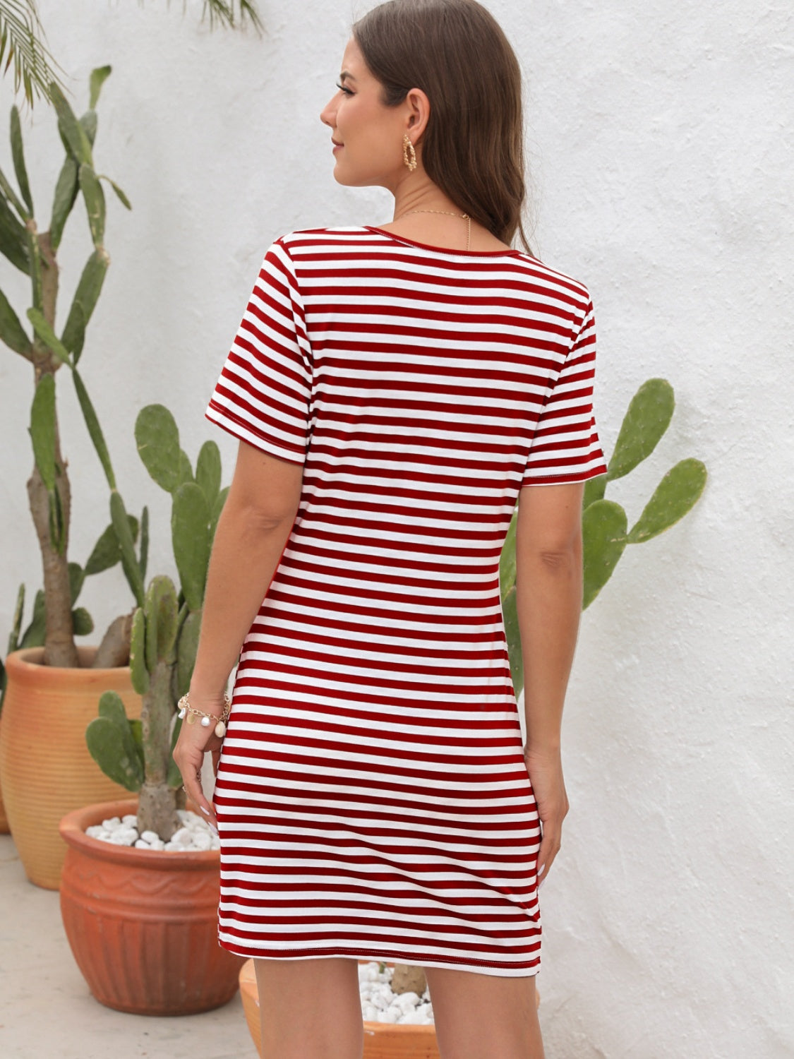 Cutout Striped Short Sleeve Dress