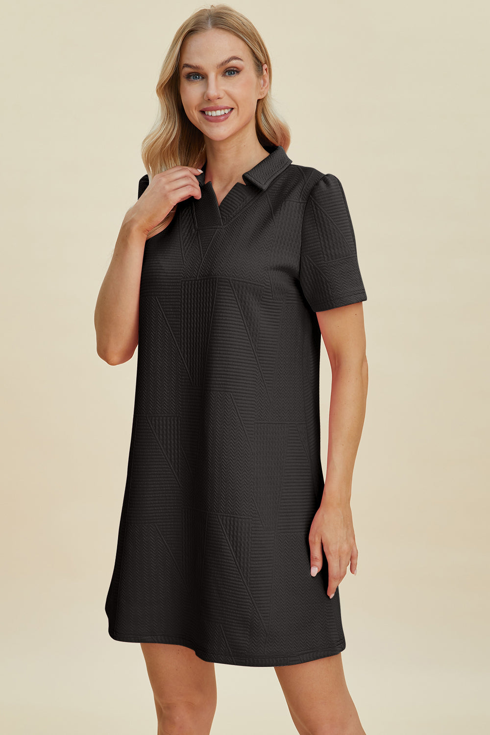 Textured Short Sleeve Dress