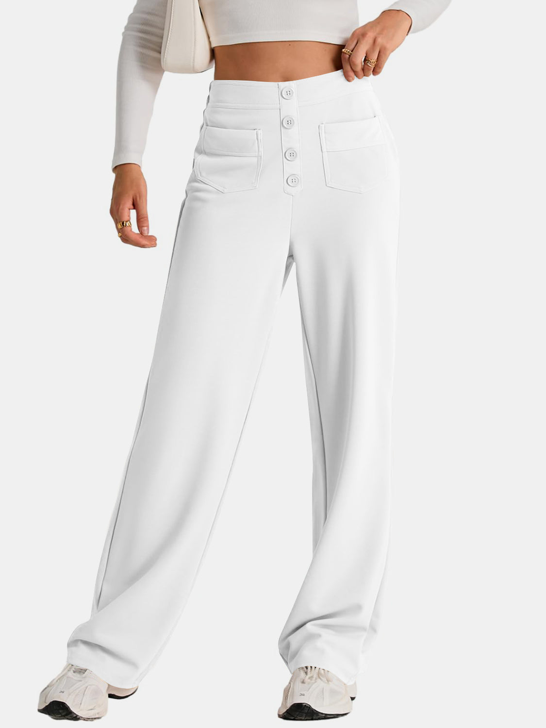 High-Waist Wide-Leg Pants with Pockets