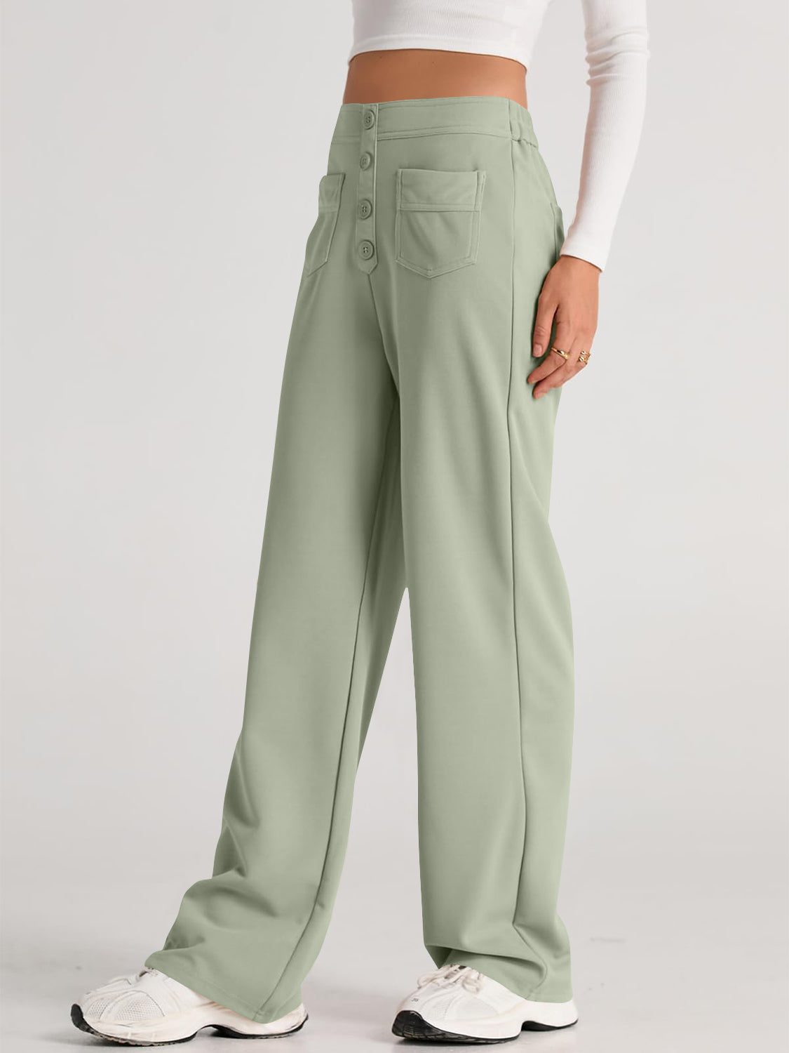 High-Waist Wide-Leg Pants with Pockets