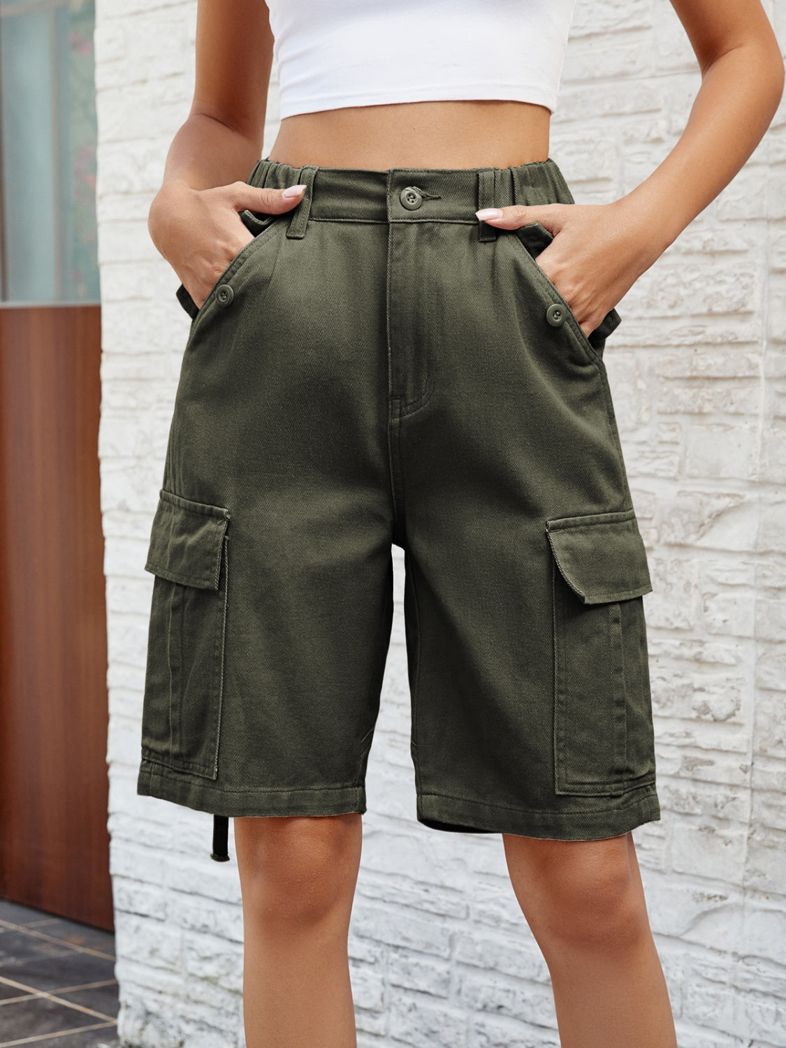 High-Waist Denim Shorts with Pockets