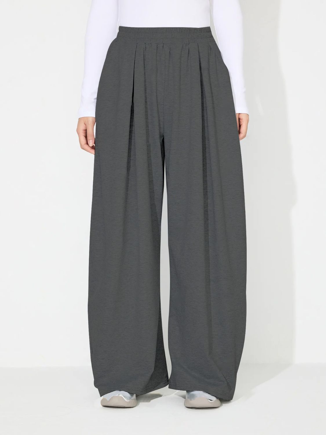 Elastic Waist Wide-Leg Pants with Pockets