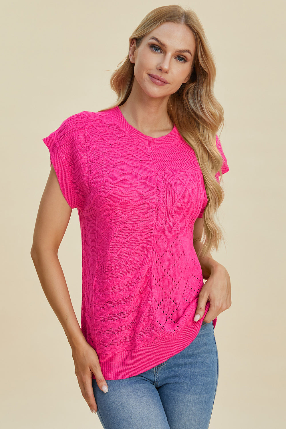 Cable-Knit Cap Sleeve Sweater