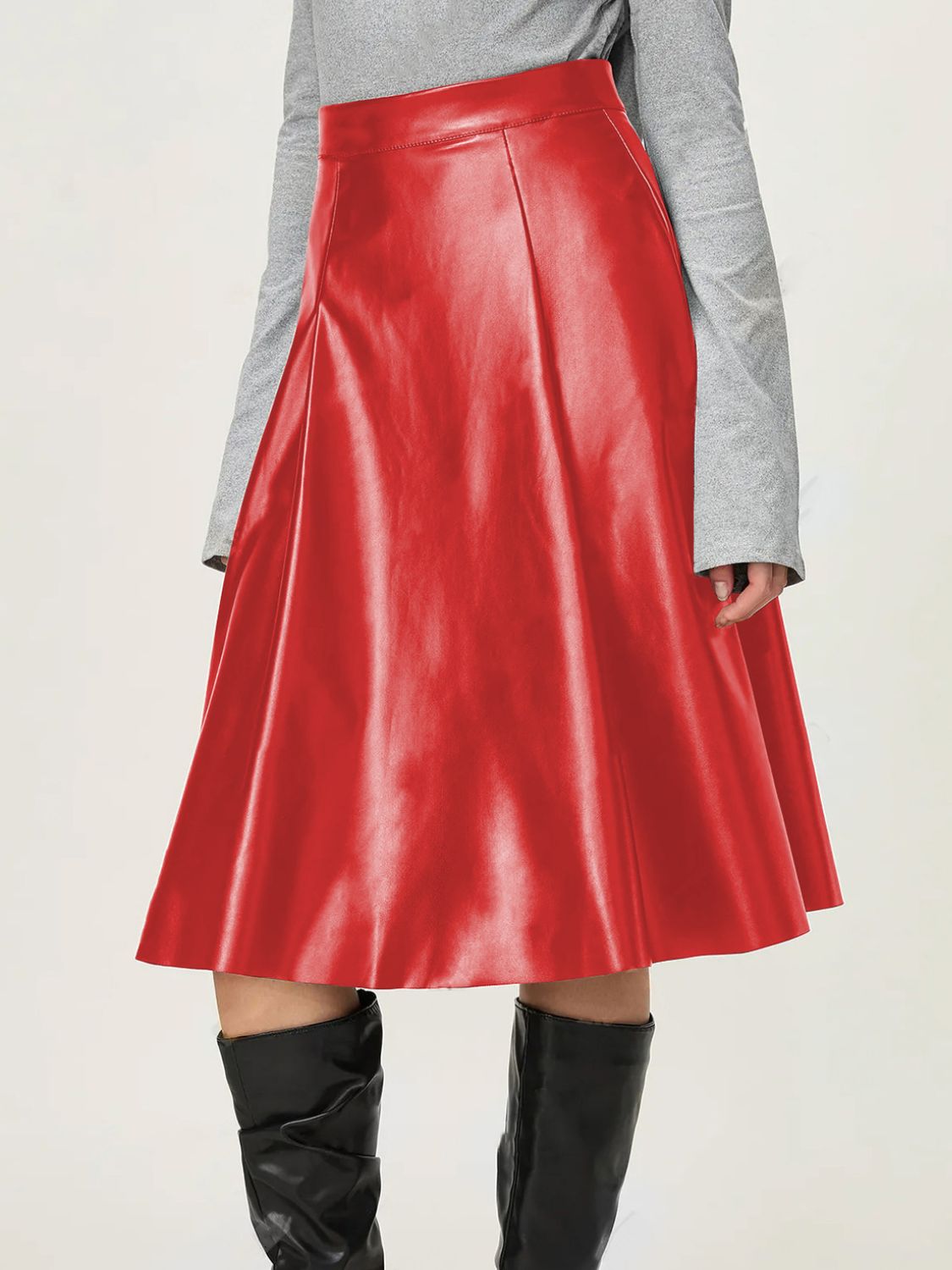 High-Waist Zipper Midi Skirt