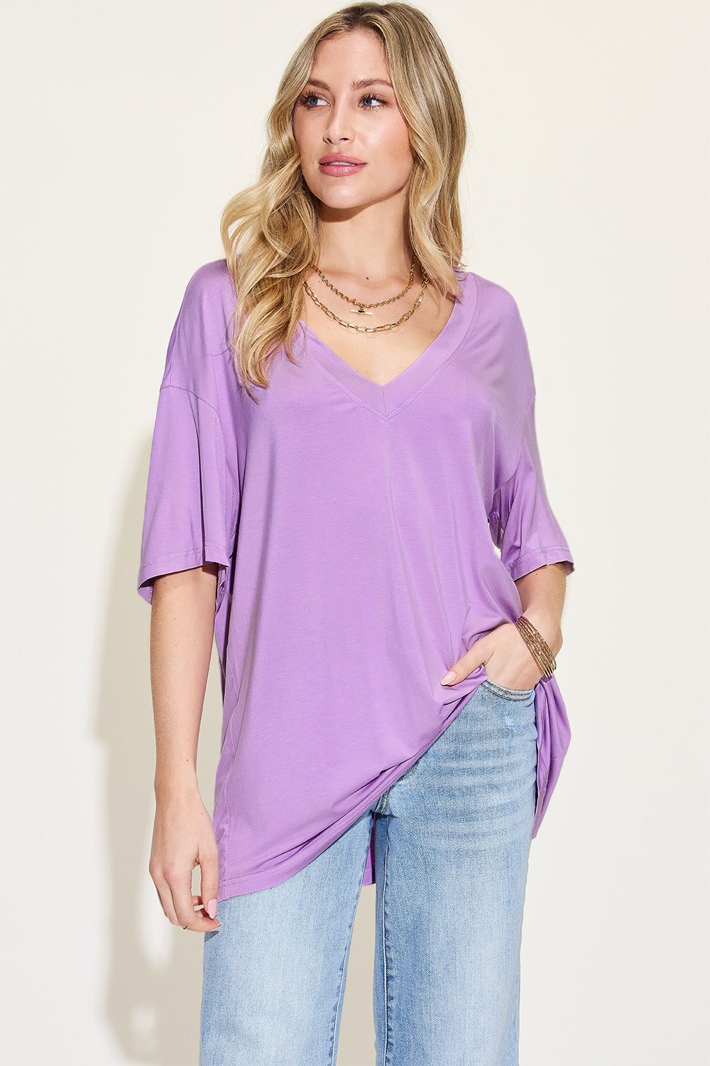 Bamboo V-Neck Drop Shoulder T-Shirt