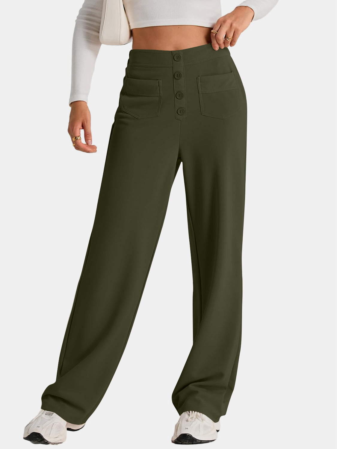 High-Waist Wide-Leg Pants with Pockets
